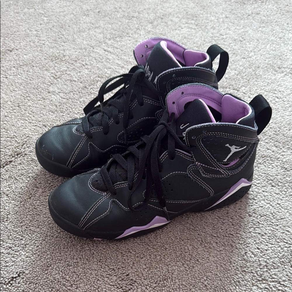 Kids Black and Purple Jordan 7’s